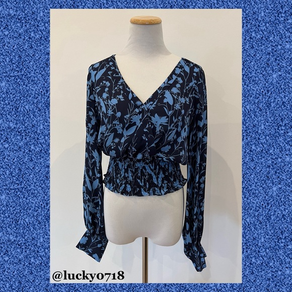 Parker EUC Blue on Navy Kata Long Sleeve Silk Blouse Sz S - Picture 2 of 9